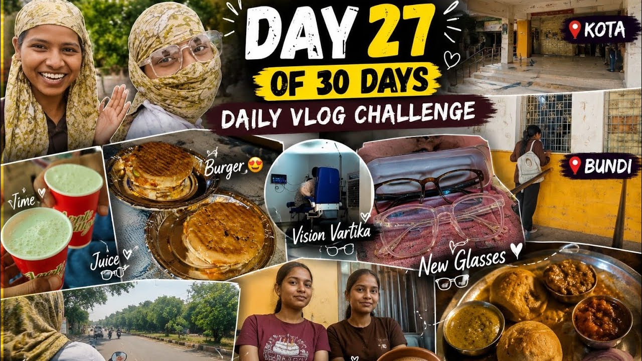 Day 27/30 Daily Vlog || Kota to Bundi Travel 🚌🛵 || New Brown Frame 🤎👓 || Dal Baati & Family Vlog
