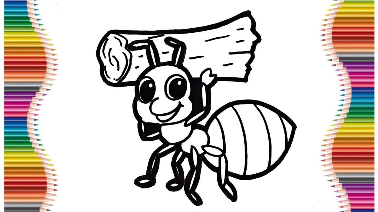 Cara Menggambar Semut Lucu 🐜 | Menggambar Semut Membawa Kayu untuk Anak