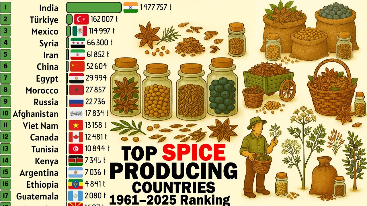 Крупнейшие производители специй в мире (1961–2025)