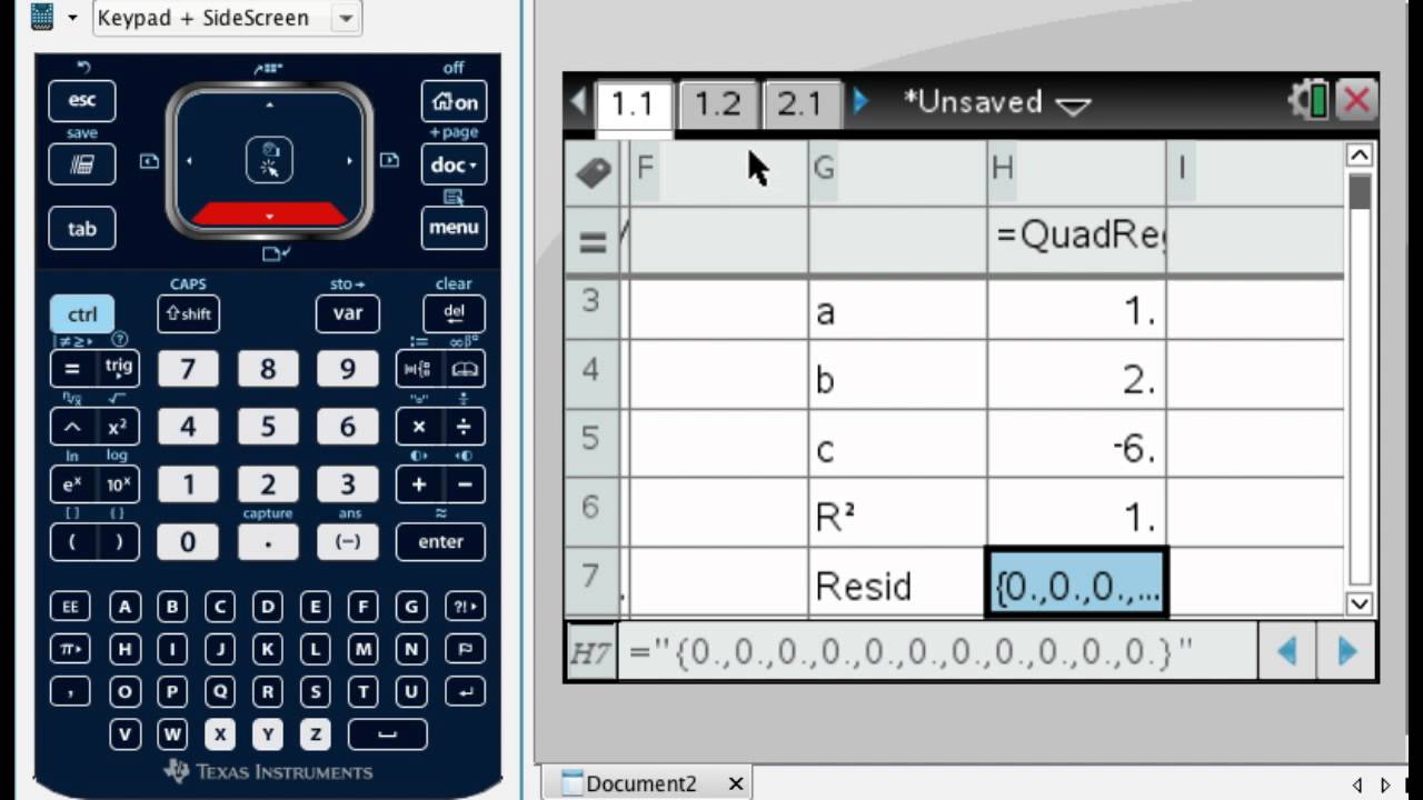 Algebra II TI-Nspire Quadratic and Exponential Regression