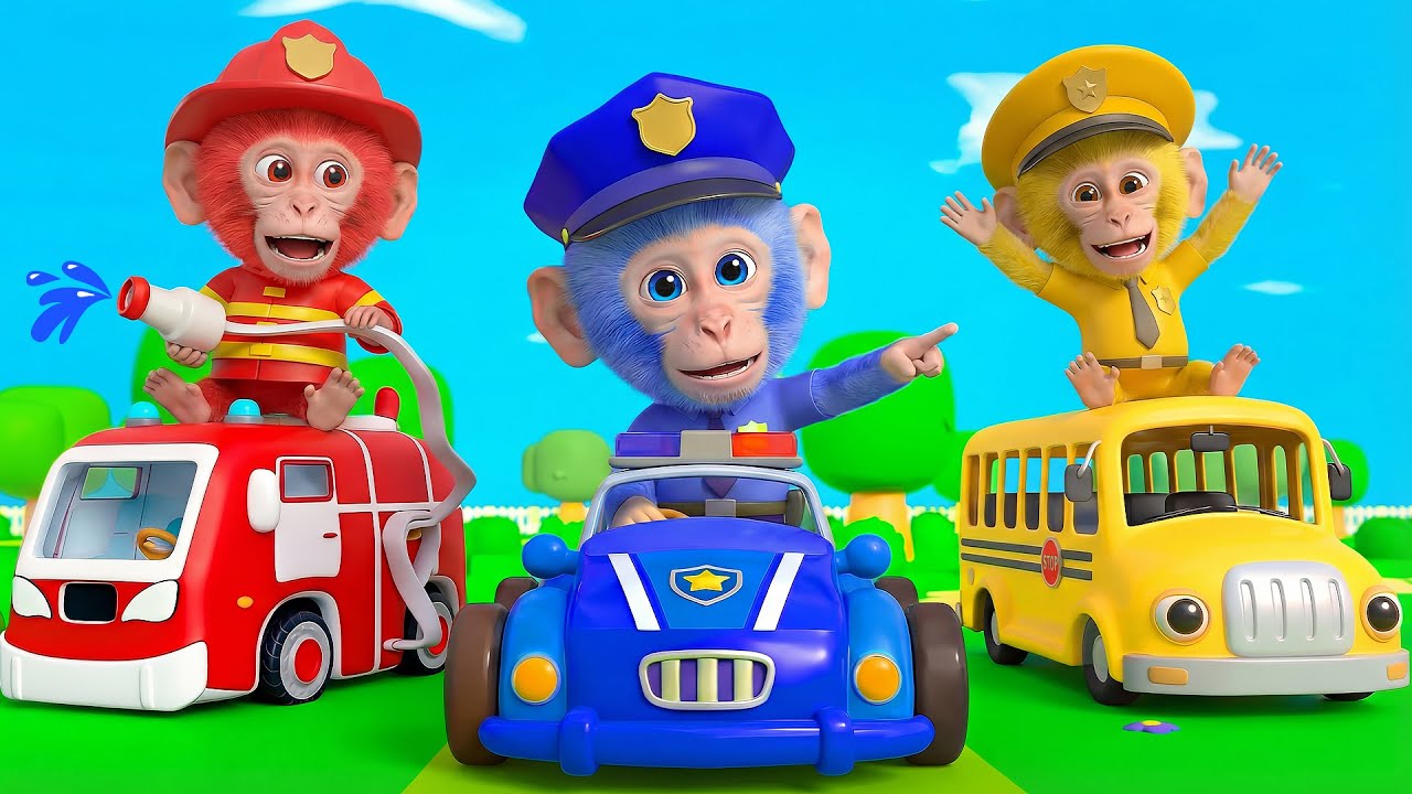 The Fire Truck + Police Car + Wheels On The Bus - Learn Colors - Kids Songs and Nursery Rhymes