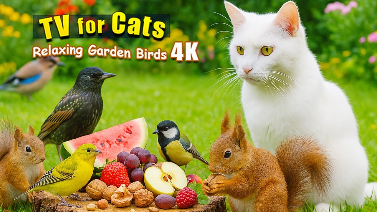 Cat TV for Cats to Watch 😺🐦 Birds Enjoying Fresh Fruits in the Garden | Relaxing 4K Nature