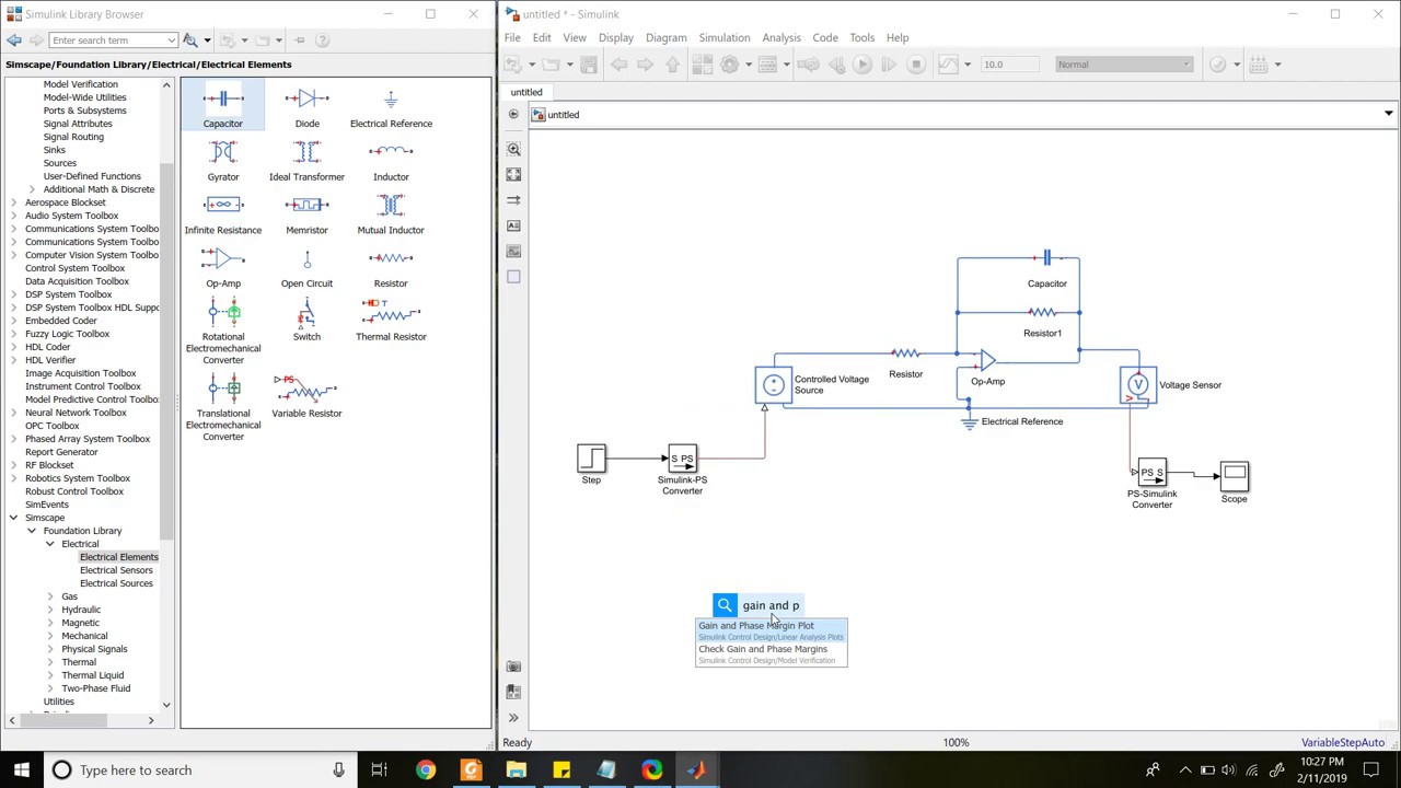 How to simulate op amp circuit in simulink simscape with bode and nyquist plot