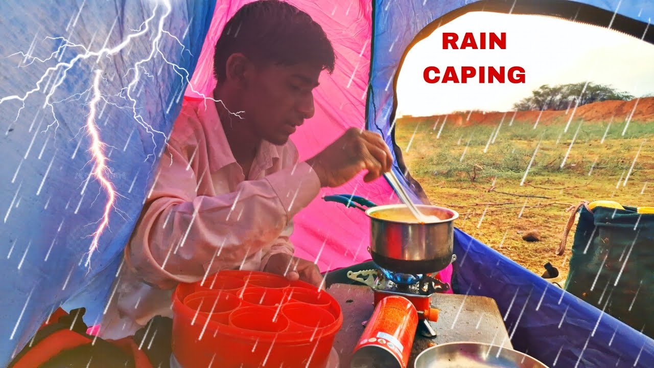 Solo camping in the Rain & thunderstorm | rain camping india | village gavala