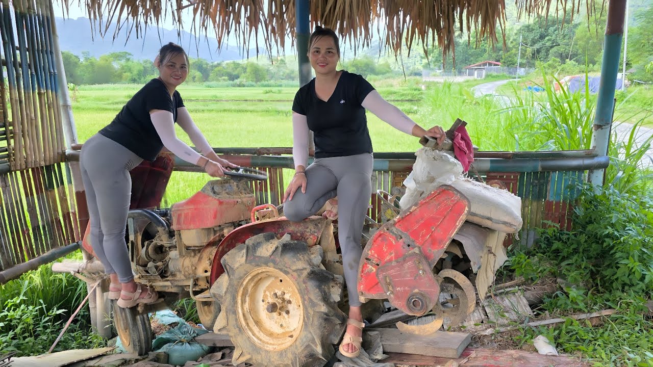 The girl repaired and started the old plow, the awakening of the plow after a long time did not work