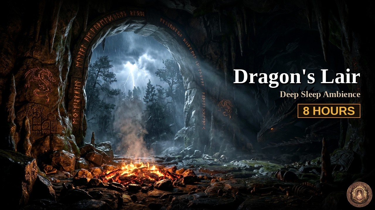 The Dragon's Lair | Deep Sleep Ambience ✦ Rain, Fire & Ancient Stone | 8 Hours