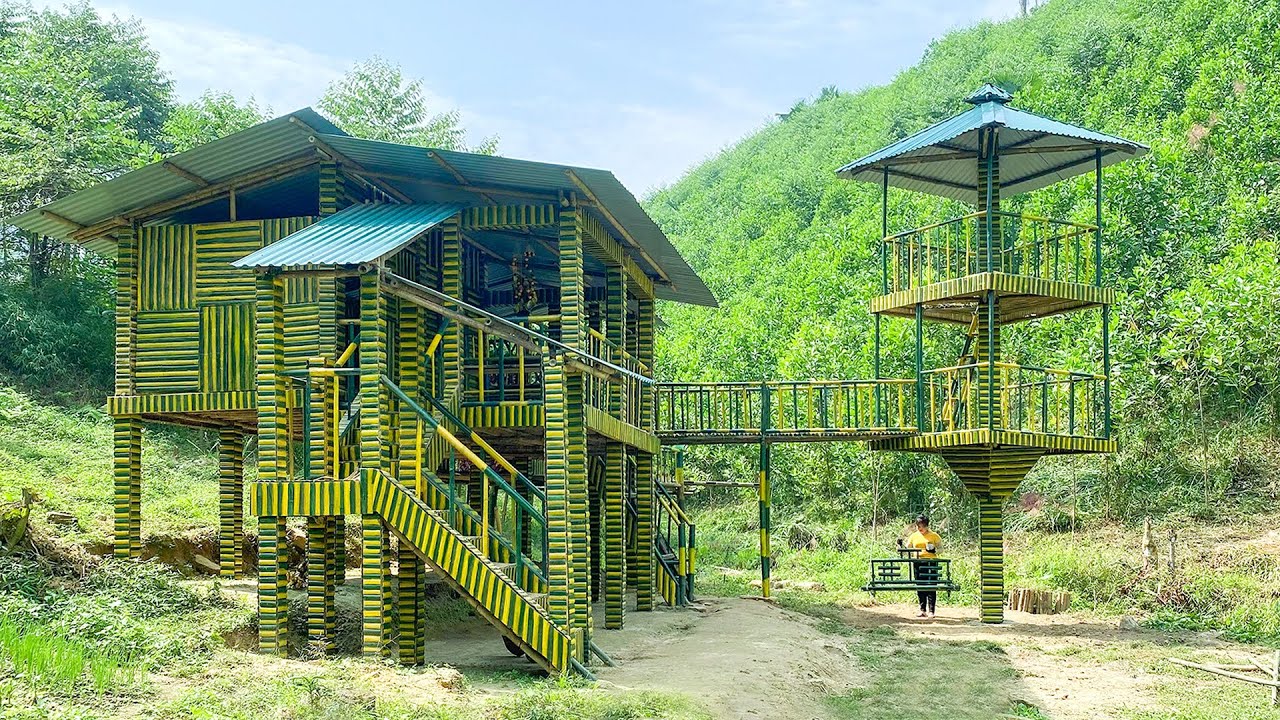 You Won't Believe This Single Mother Built a TWO STORY Bamboo House by Herself!
