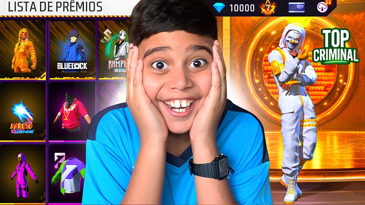 MEU IRMÃOZINHO CHOROU AO PEGAR O NOVO TOP CRIMINAL DOURADO NO FREE FIRE! 🧡