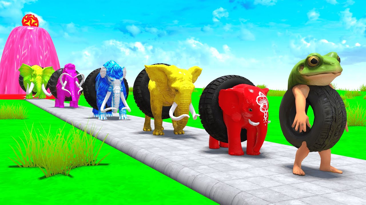 Paint Animals Mammoths and Elephants Size Comparison Fountain Crossing Animal Game Transformation