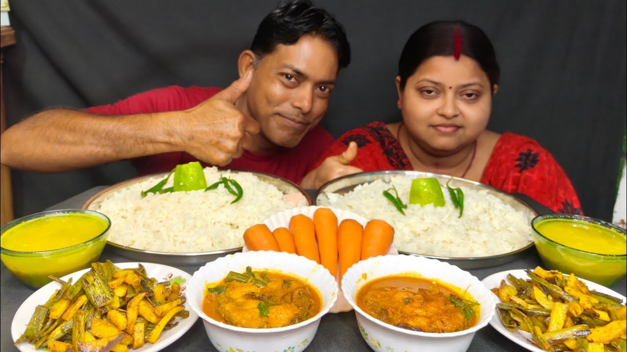 RICE DAL ALU VAJA SPICY FISH CURRY EATING CHALLENGE/INDIAN FOOD EATING CHALLENGE 