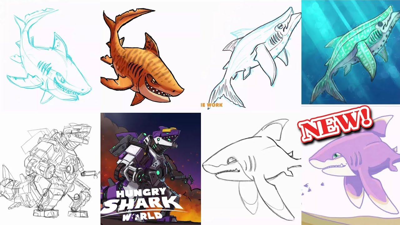 ALL NEW (HOW TO DRAW SHARKS) THROUGH THE YEAR ! - Hungry Shark World 10th