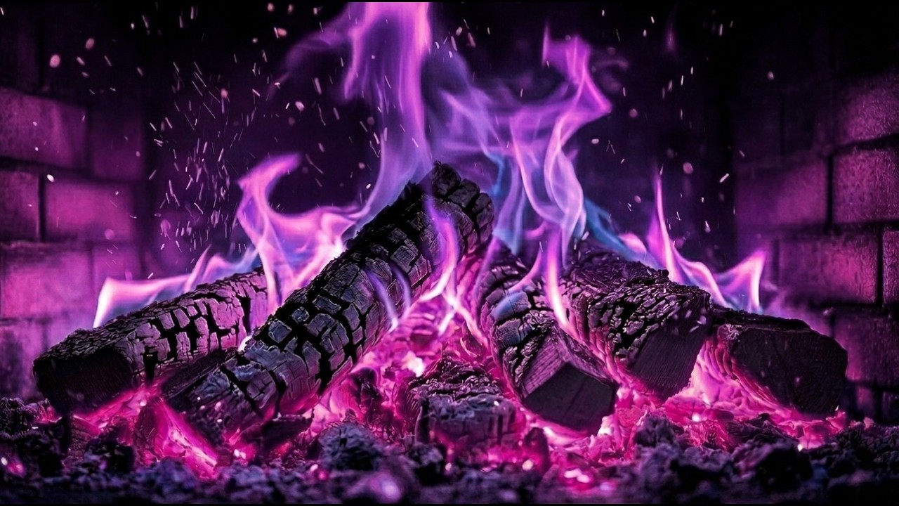 🔥 Purple Fire 4K LIVE 24/7 &ndash; Cozy Magic Fireplace Sounds for Deep Sleep & Relaxation