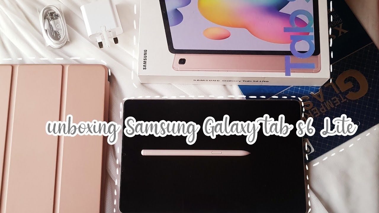 🌻Chill unboxing : Samsung Galaxy tab s6 lite + book cover in pink | curly cloud