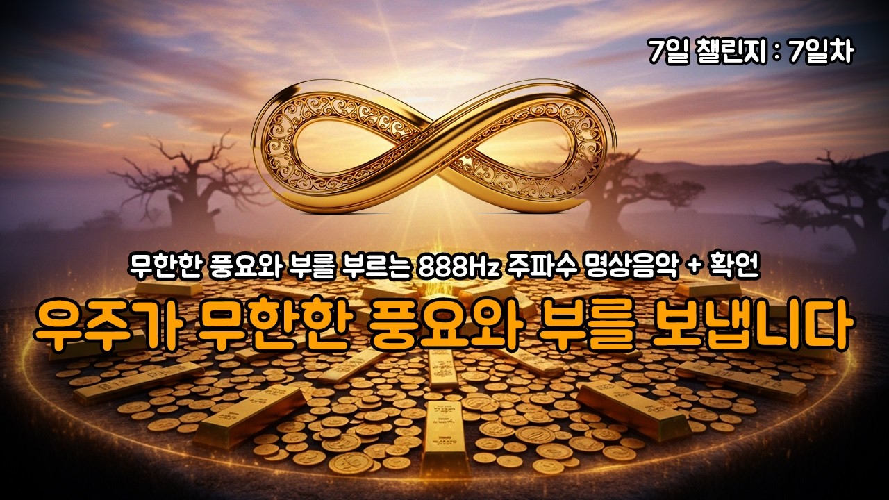 [7일 챌린지 : 7일차] 틀어두세요. 우주가 무한한 풍요와 부를 보냅니다 | 888Hz 주파수 명상음악 + 확언