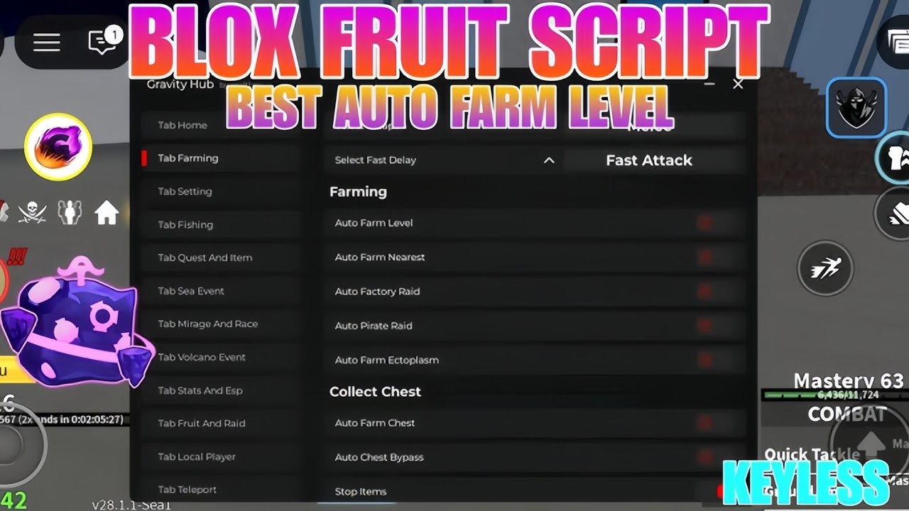 របៀប Hack Blox fruit Script Auto Farm Lv Auto Farm Money And Farm Fruit Android