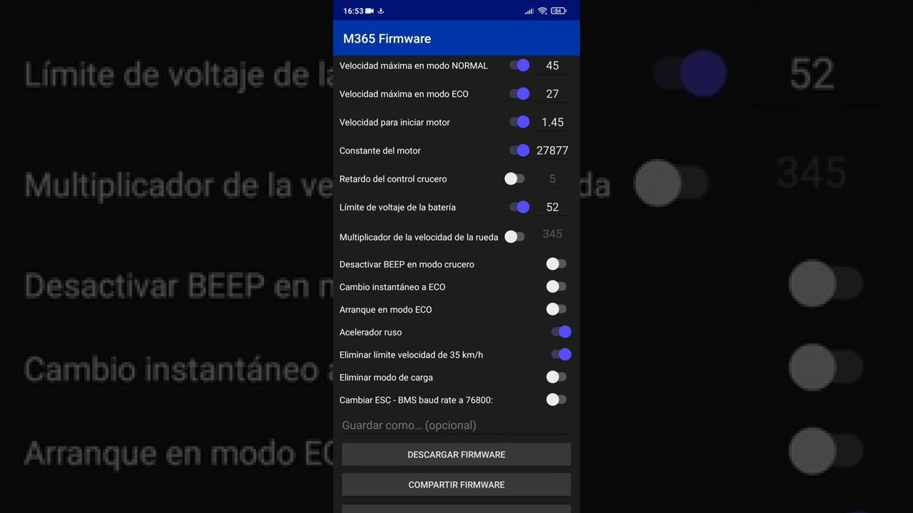 M365 custom firmware application (Android)