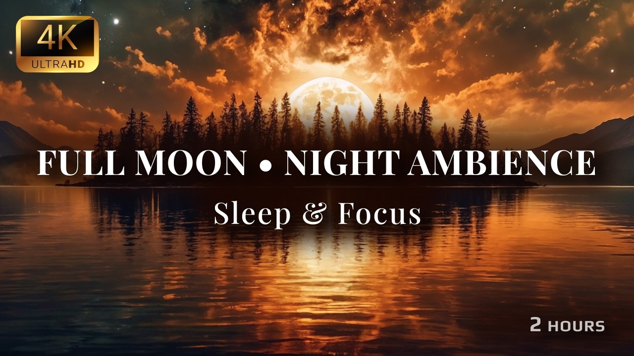 Full Moon Moonrise Over Misty Mountain Lake | Night Ambience for Sleep, Focus & Relaxation (4K)