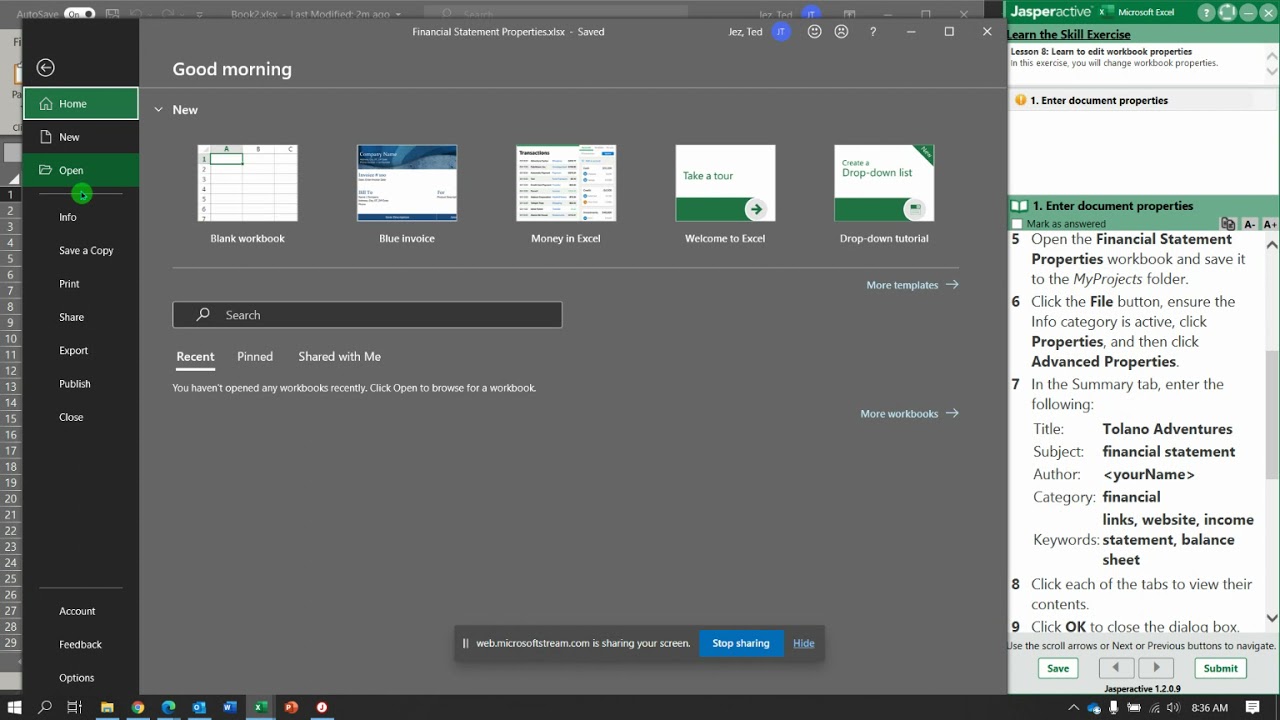 JA Excel 8 4  Accessing Workbook Properties