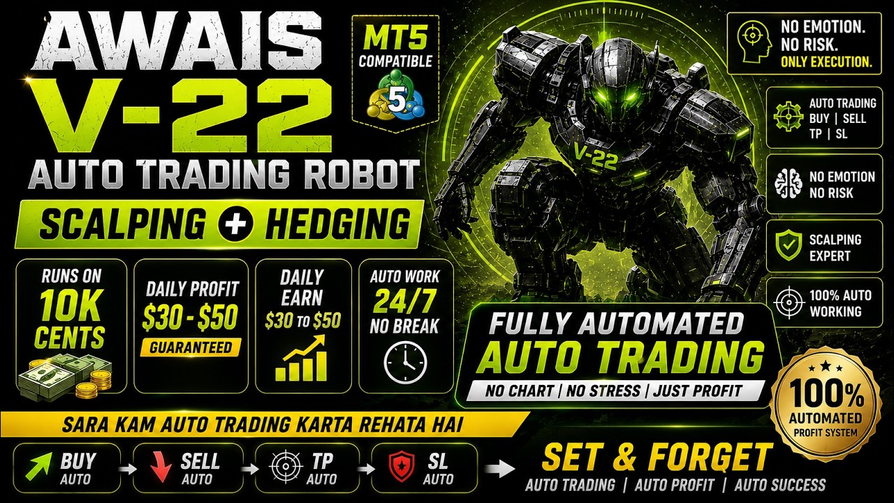 AWAIS V 22 Forex Auto Trading Robot  Best Scalping + Hedging MT5 EA $30 $50 Daily Profit||