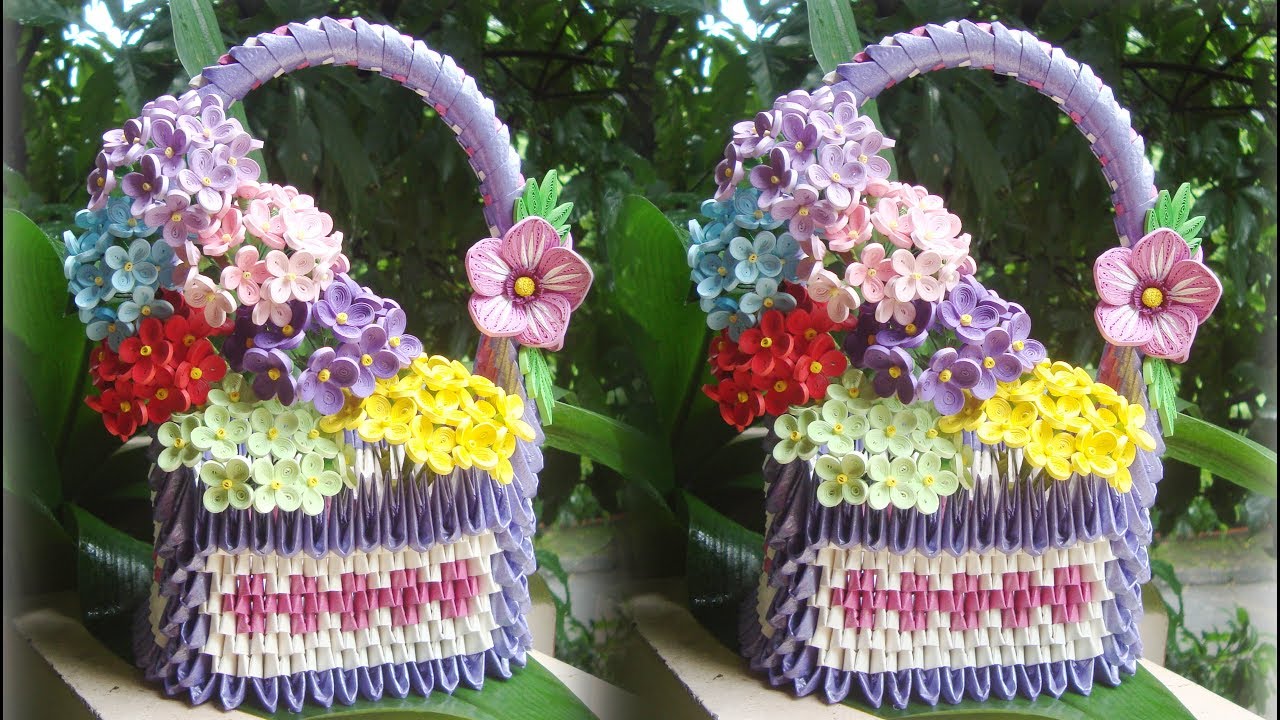 How To Make 3D Origami Flower Basket V3 | DIY Paper Flower Basket Home Decor