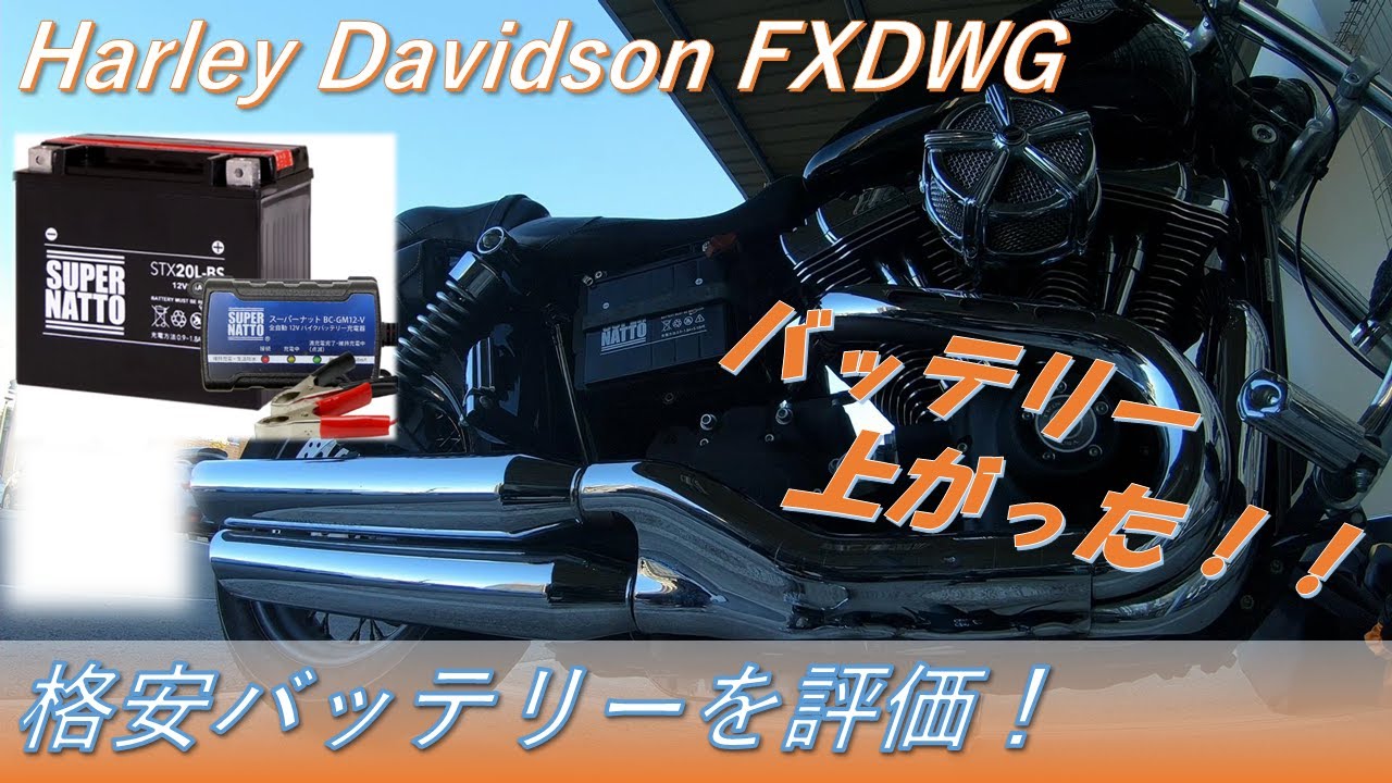【ハーレーFXDWG】バッテリー上がった！格安バッテリーSUPER NATTO評価＆充電！
