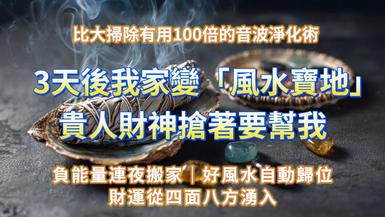 比大掃除有用100倍的音波淨化術，讓負能量連夜搬家，宅運翻新，10分鐘清除負能量退散，24小時後財運入宅，3天後你家變成風水寶地。好風水自動歸位🍀財運從四面八方來💰 吸引力法則 好運音樂