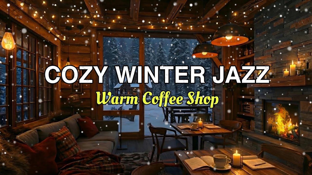 Relaxing Jazz Instrumental Music ⛄ Cozy Winter Night with Smooth Jazz Music at Coffee Shop Ambience