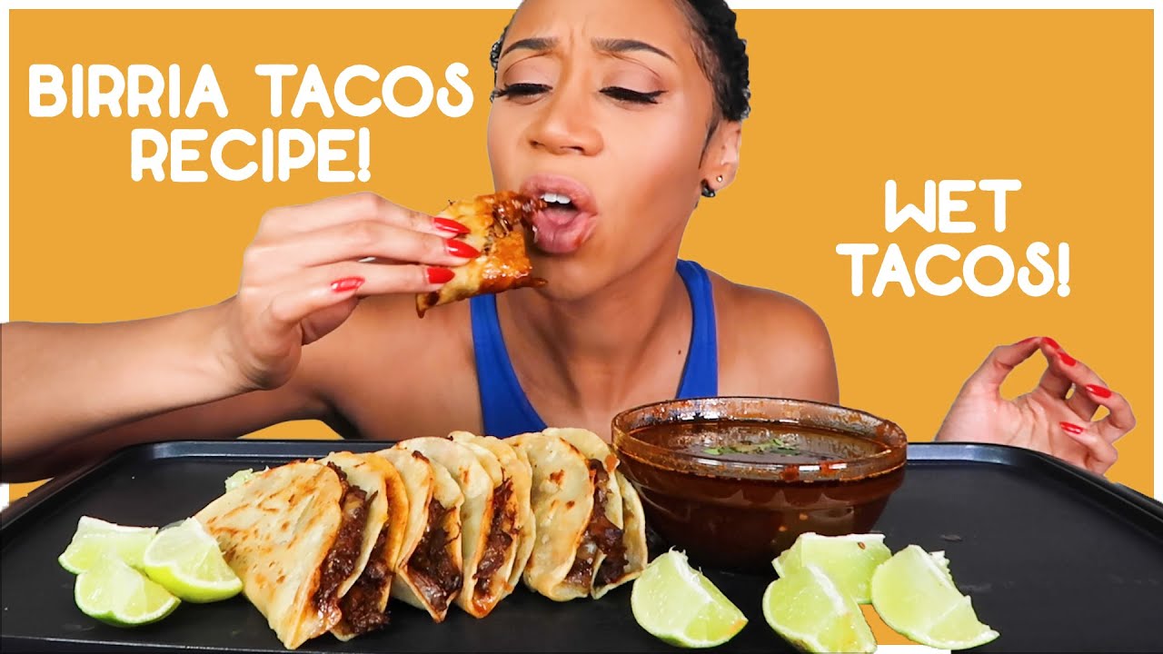 BIRRIA WET TACOS MUKBANG + RECIPE!