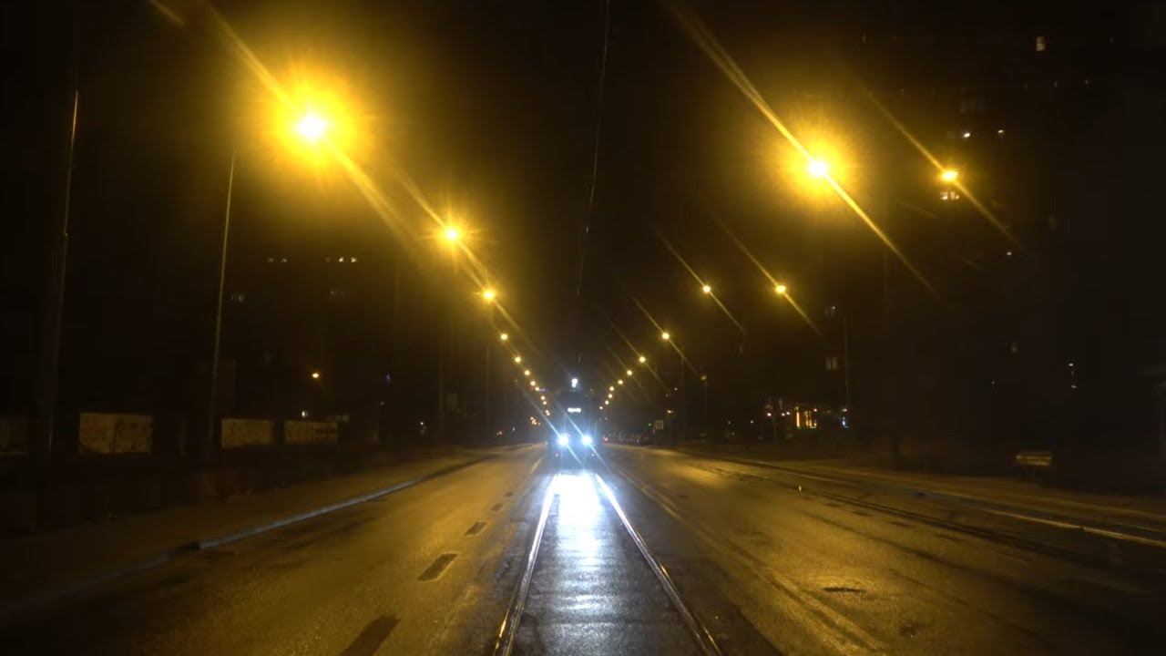 Tram Ride: Poznań by Night  [Rear View]  🚋 8 from Old Town (Wrocławska) to Ogrody Tram Terminus.