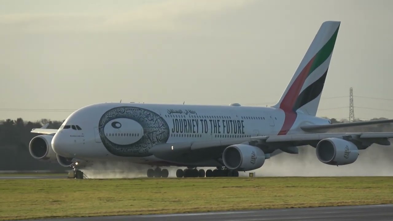 EPIC SPRAY! from the King 👑 | Emirates A380 #planespotting #northskyaviation #a380 @emirates