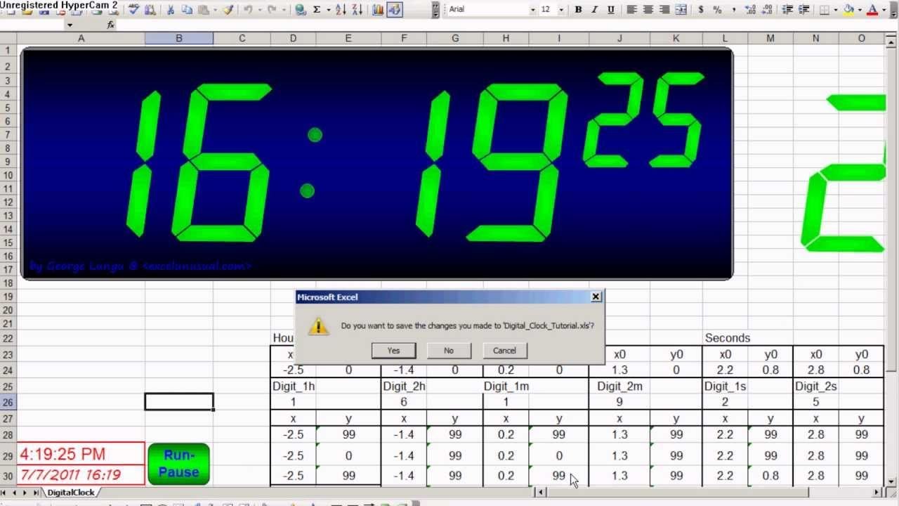 How make digital clock in excel