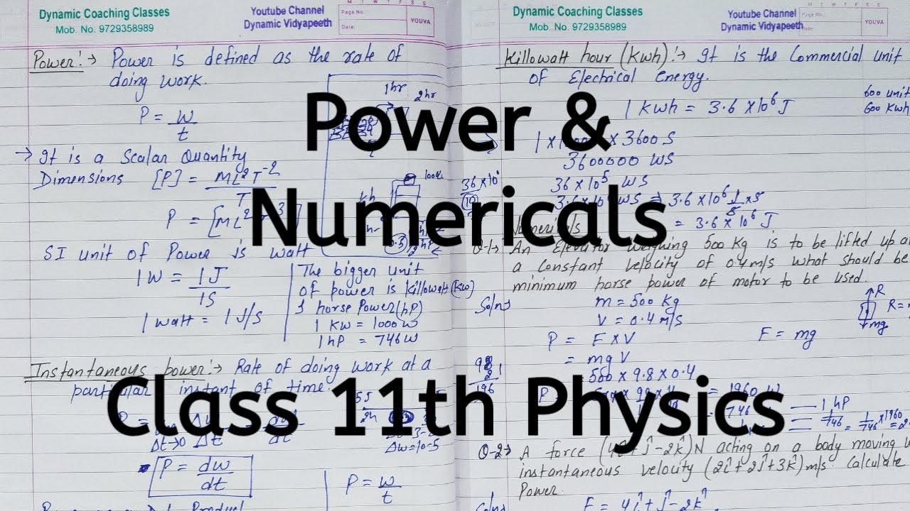 Power and Numericals | Chapter 5 | Work Energy and Power | Class 11 Physics