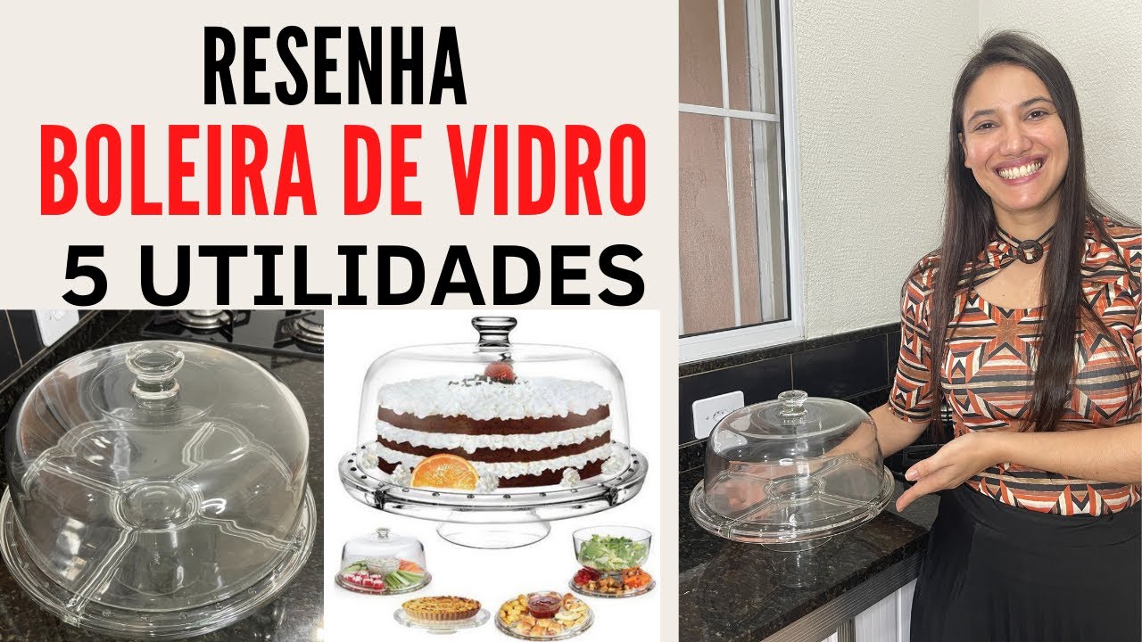 Boleira de Vidro com Tampa de Vidro 5 em 1