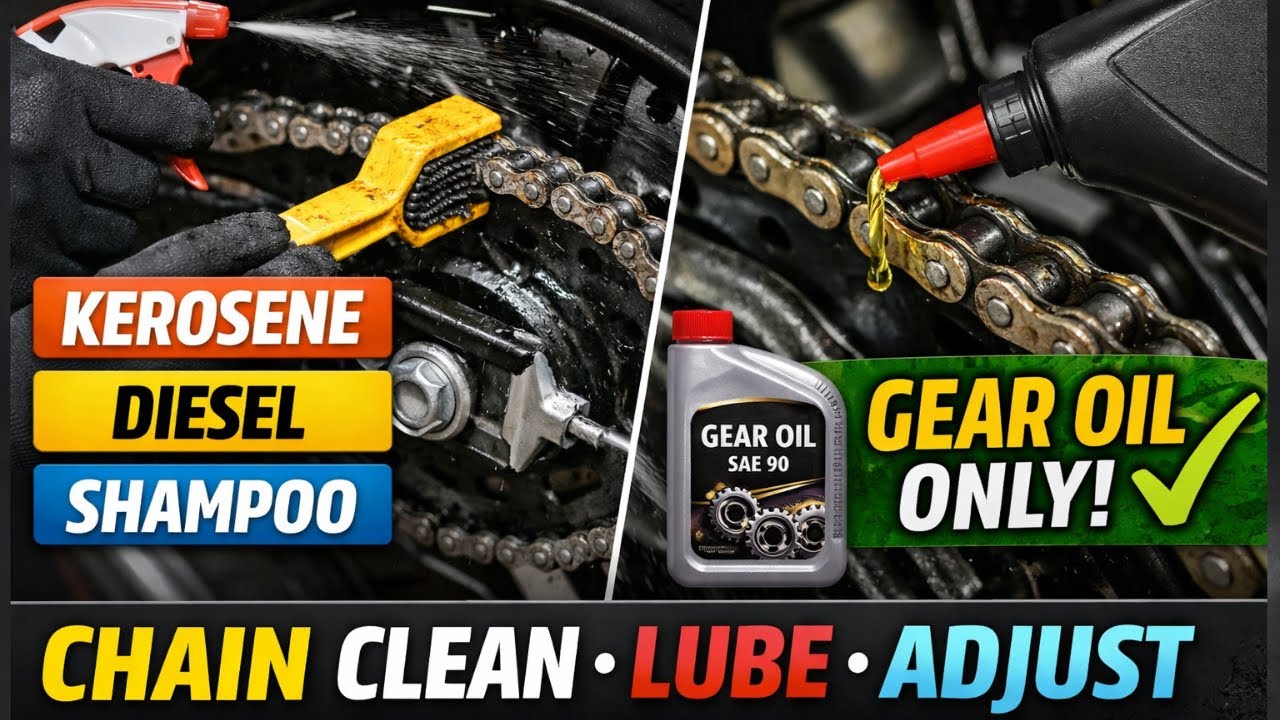 Bike Chain Kaise Clean Kare ? Diesel or Petrol ? Chain Lube & Slack Adjustment for all bikes