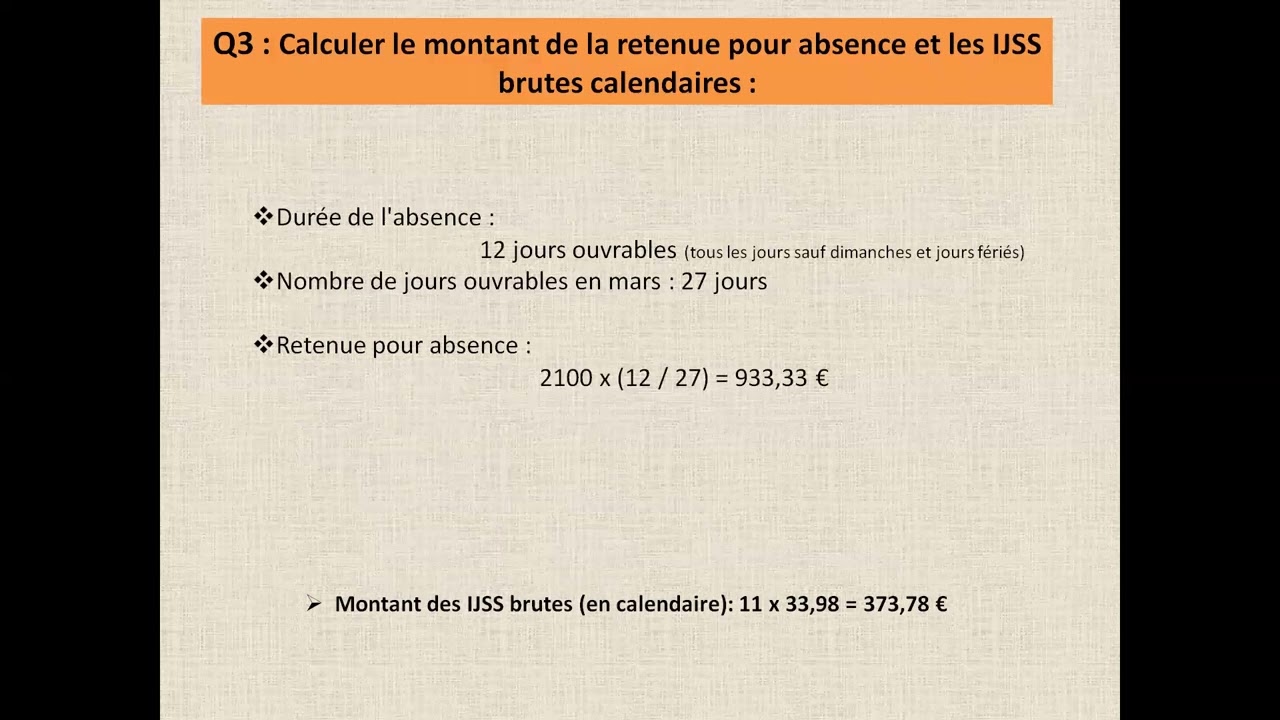 BUT GEA1 - Ressources Humaines - Arr&ecirc;t Maladie calcul des indemnit&eacute;s IJSS (Exemple)