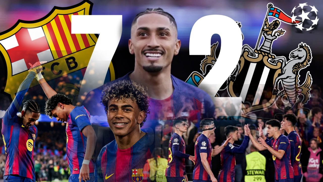 FC Barcelone s'est qualifié pour les 1/4de finale de la Ligue des champions en écrasant Newcastle .