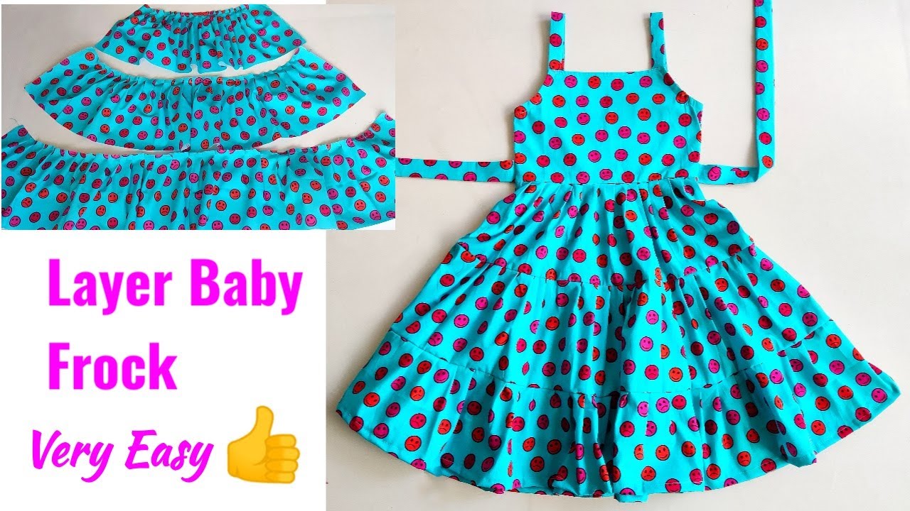 Layer Baby Frock with Strap Shoulder Cutting and stitching