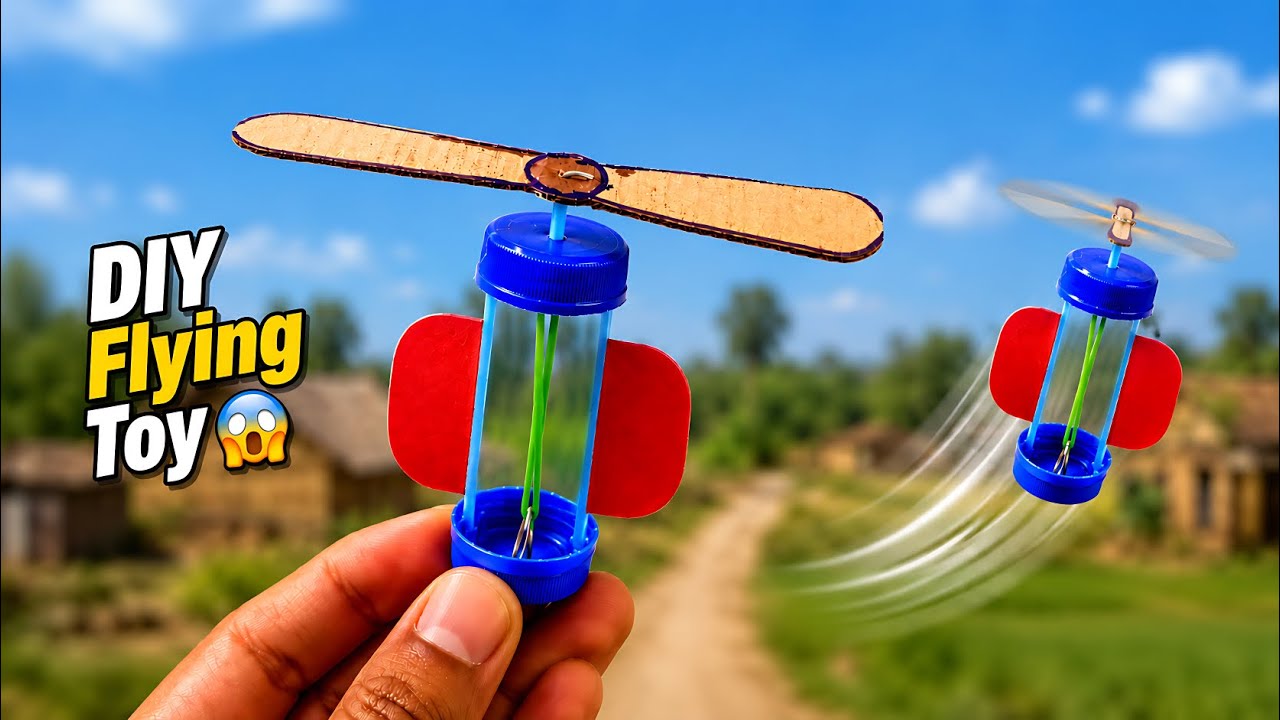 how to make a simple flying toy | bottle cap se flying toy kaise banaen |