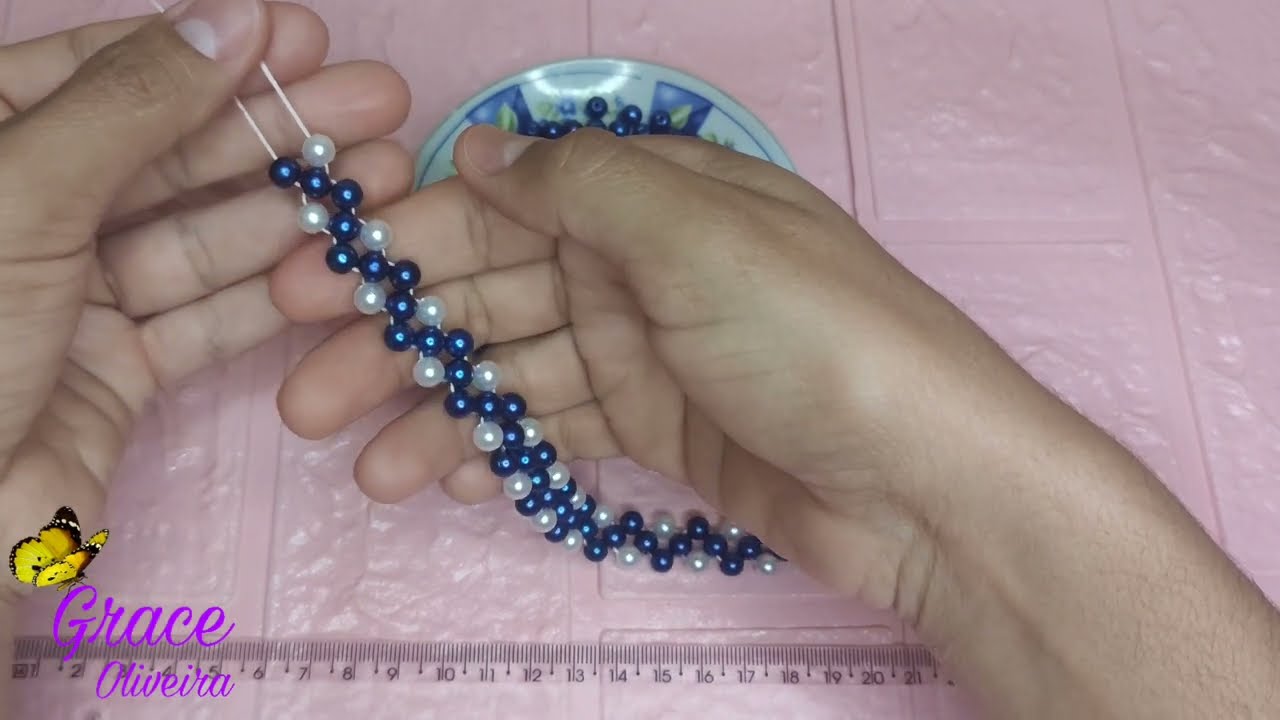 💙Pulseira Entrelaçada ZigZag com Pérolas Fácil de Fazer🤍