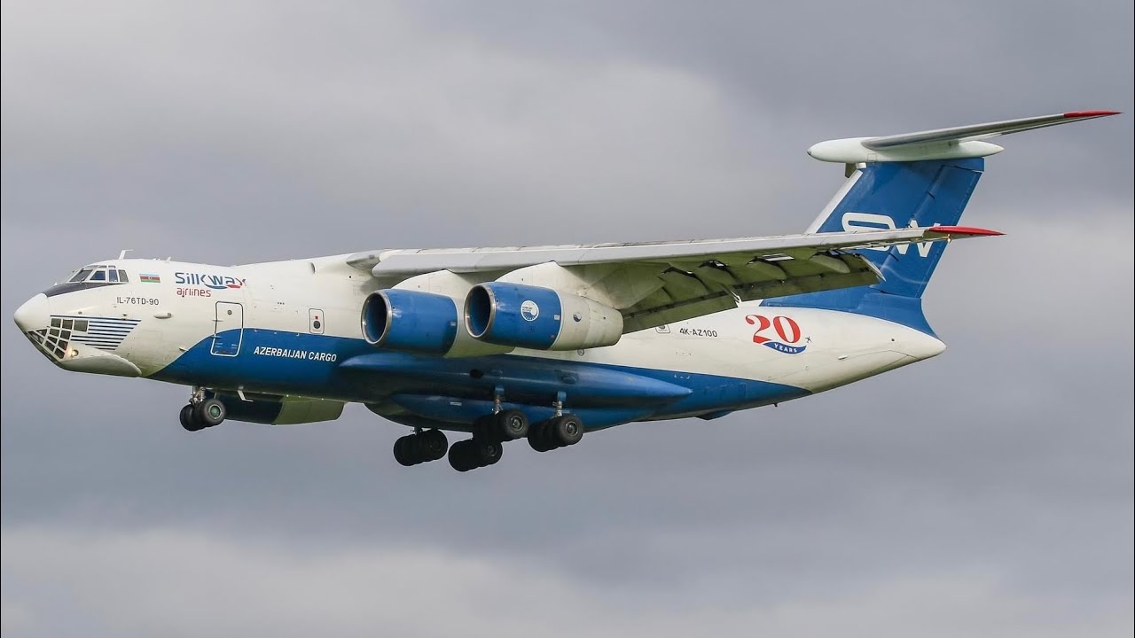 🇦🇿4K-AZ100 Ilyushin IL-76TD-90VD Silk Way Airlines landing Belfast International Airport from Ankara