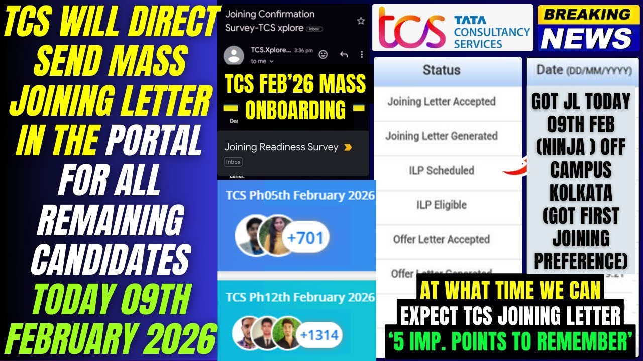 TCS MASS ONBOARDING STARTED | TODAY 9-FEB-2026 WE ALL CAN EXPECT TCS DIRECT JOINING LETTER ON PORTAL