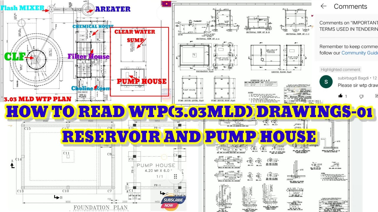 HOW TO READ WTP (3.03MLD) DRAWINGS PART-01 : RESERVOIR/CLEAR WATER SUMP AND PUMP HOUSE ||CIVIL 4 ALL