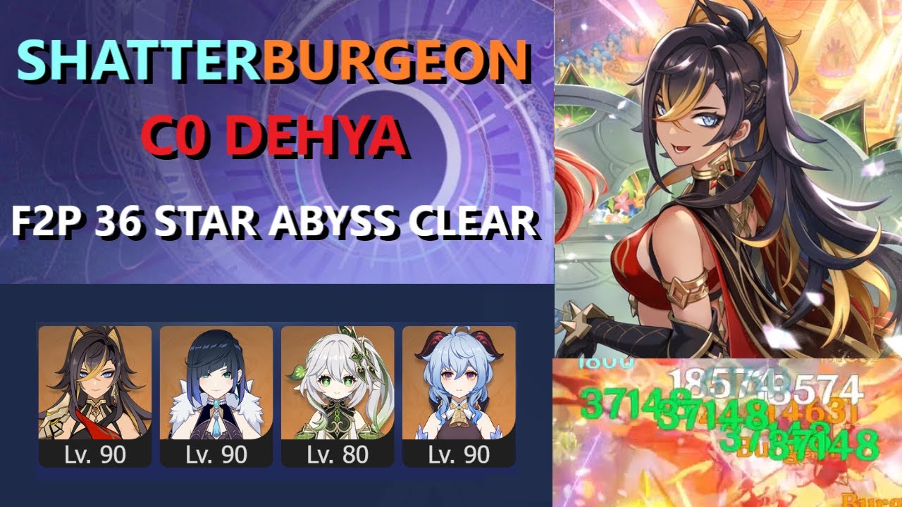 F2P Shatter+Burgeon C0 Dehya 36* Spiral Abyss 3.4/3.5 Clear ft. Hypercarry Raiden & Full EM Dehya