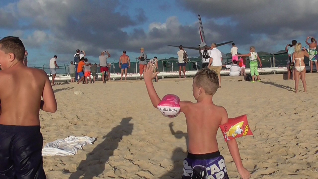 Maho Beach airplane take off jet blast - Sint Maarten  St. Martin St. Marteen Caribbean