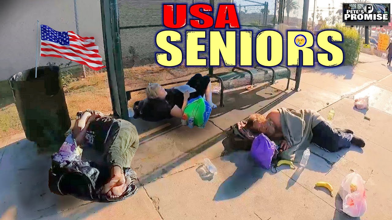 Homeless Seniors in America Living on the Ground / Warning Sad