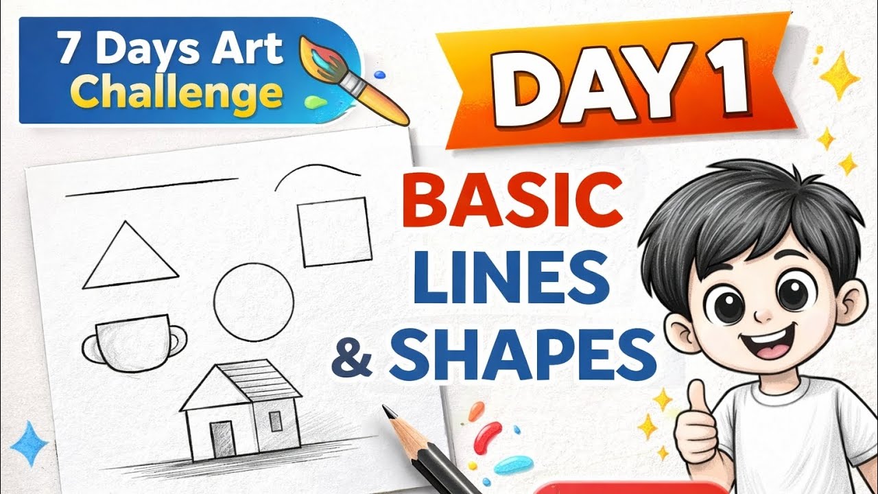 Art Challenge Week 🎨 | Day 1 | Basic Lines & Shapes for Beginners