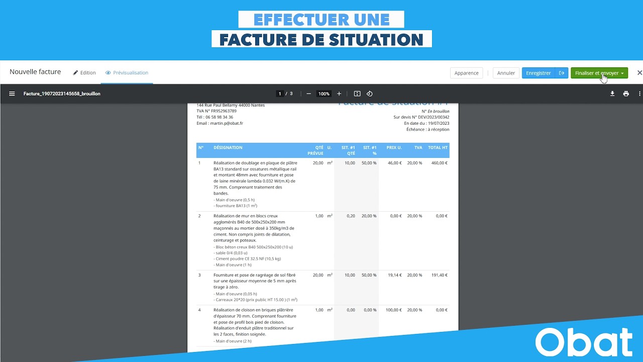 📈TUTO OBAT I Créer une #facture de situation dans le #bâtiment