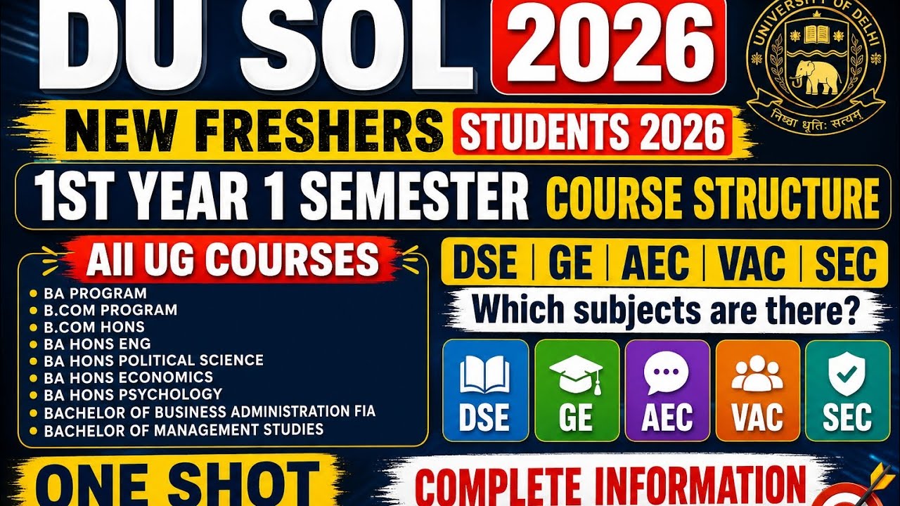 DU SOL 2026| NEW FRESHERS STUDENTS| 1ST YEAR 1ST SEMESTER COURSE STRUCTURE| DSE GE AEC VAC SEC| INFO