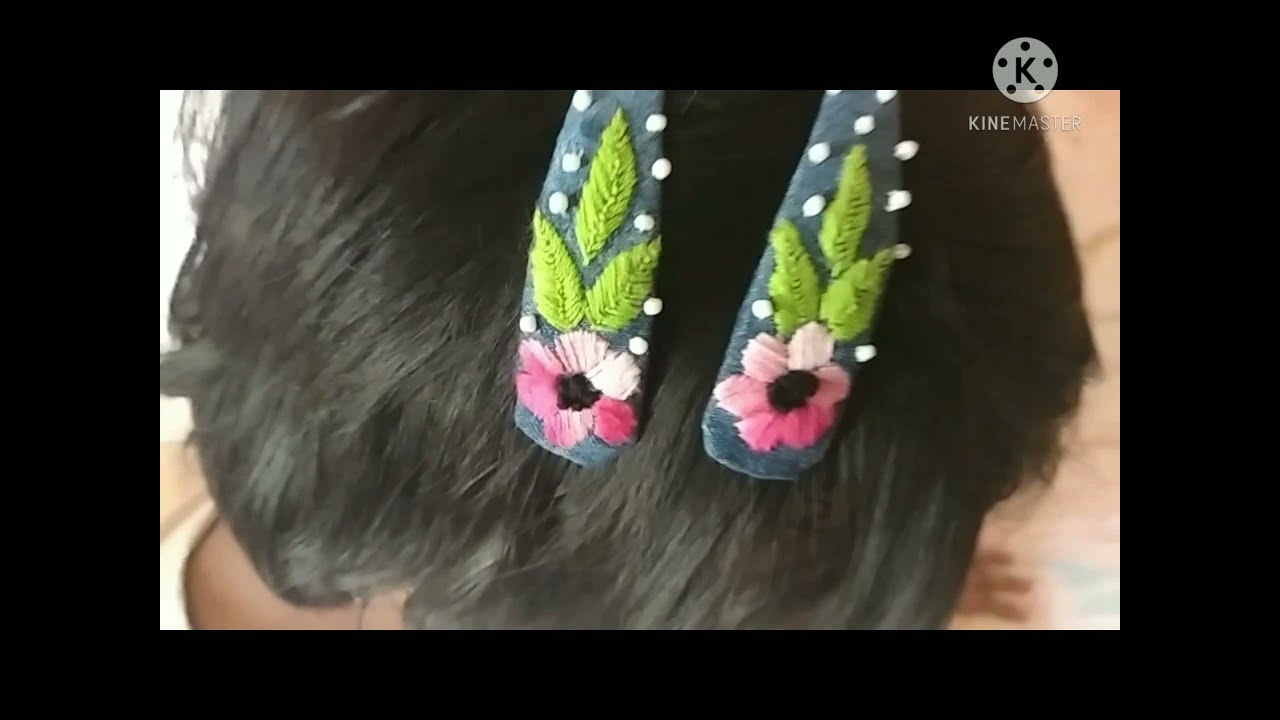 DIY hair clips/Denim / कि jeans  की Hair Clip Making-Embroidery hair clip