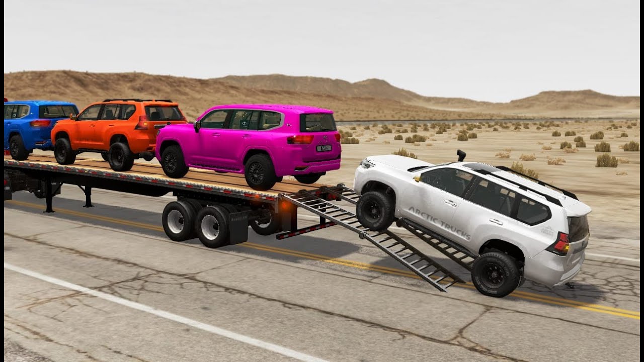 Toyota Cars vs Train | Truck Man Flatbed vs Train Beamng.drive 055
